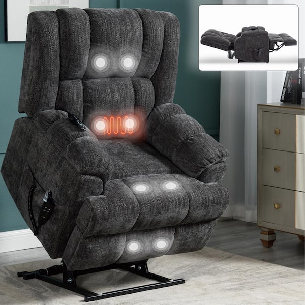 Dark Gray Chenille Heat Massage Power Lift Recliner Chair with Power-Remote