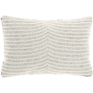 Luminescence Ivory and Silver Striped 14 in. x 10 in. Rectangle Throw Pillow
