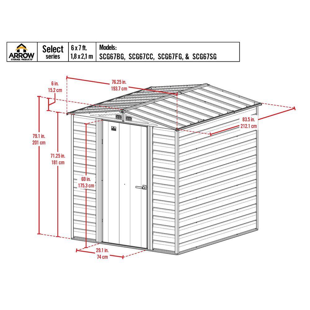 6 ft. x 7 ft. Blue Grey Galvanized Steel Storage Shed