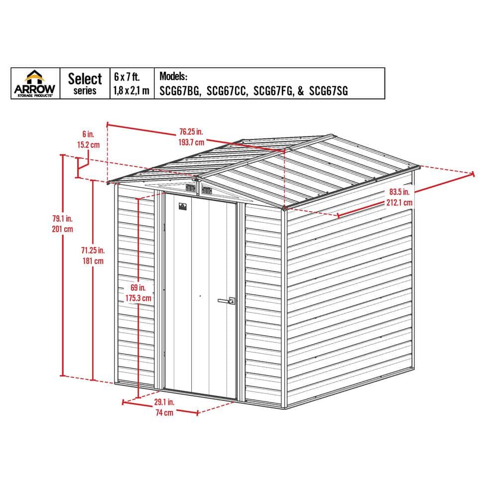 6 ft. x 7 ft. Charcoal Galvanized Steel Storage Shed