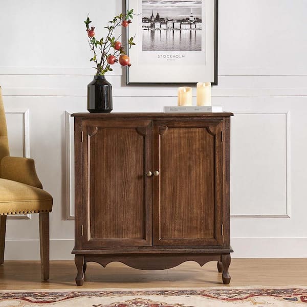 Elpenor Walnut 34 in. H 2-Door Accent Cabinet with Sloid Wood Legs