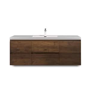 Wall-Mounted 48 in. W x 19 in. D x 20 in. H. Bath Vanity in Rose Wood with White Solid Surface Top with White Basin