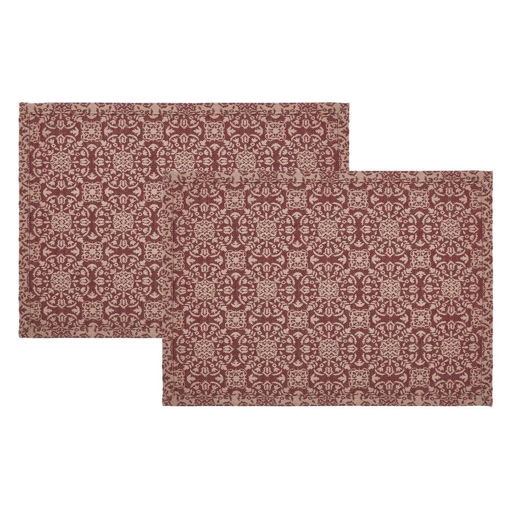 Burgundy Tan Jacquard Cotton Placemats Set of 2, 13x19