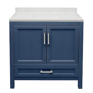 Nevado 37 in. W x 22 in. D x 36 in. H Bath Vanity in Navy Blue with White Cultured Marble Top with Backsplash