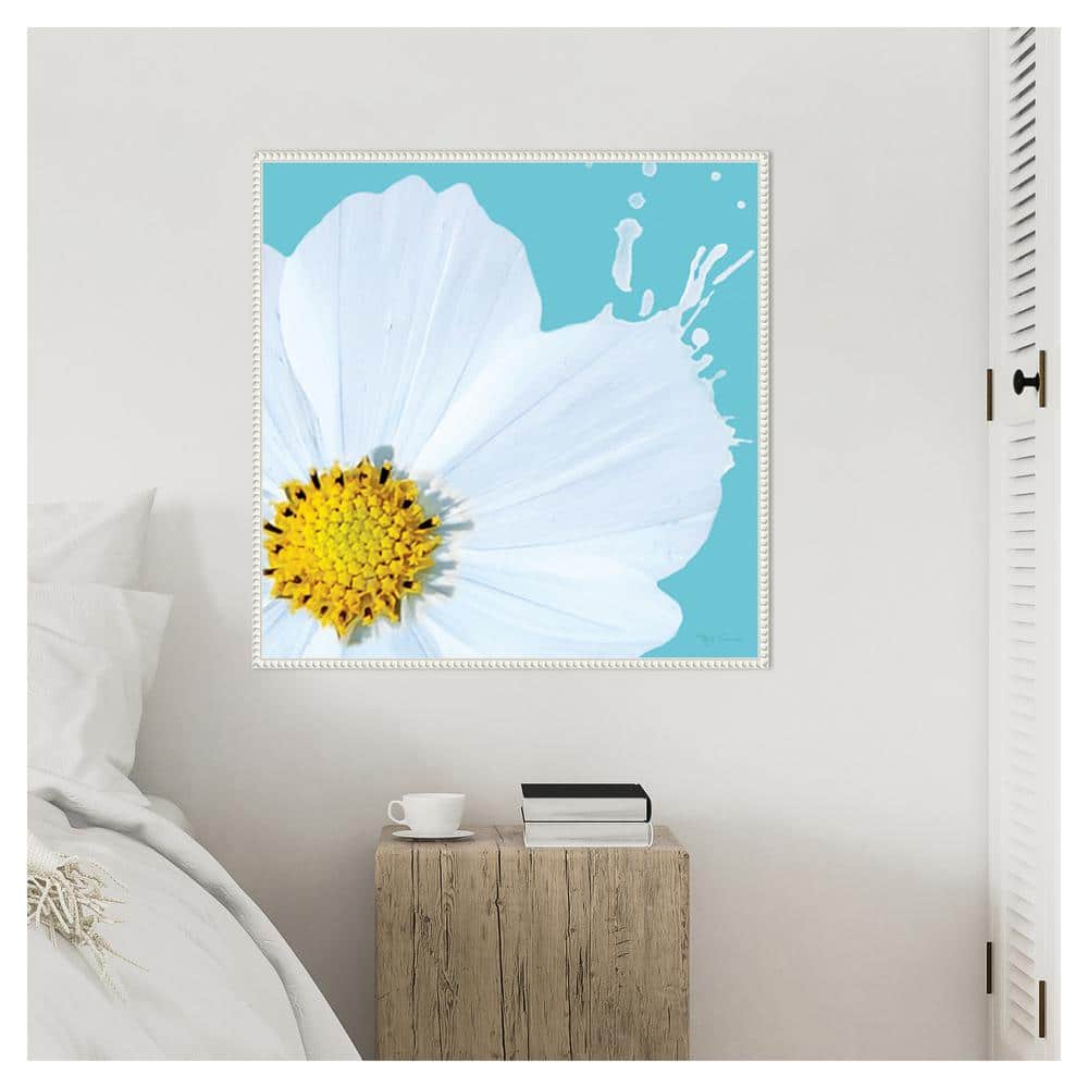 Flower Pop V White and Blue Abstract Canvas Art in Floater Frame