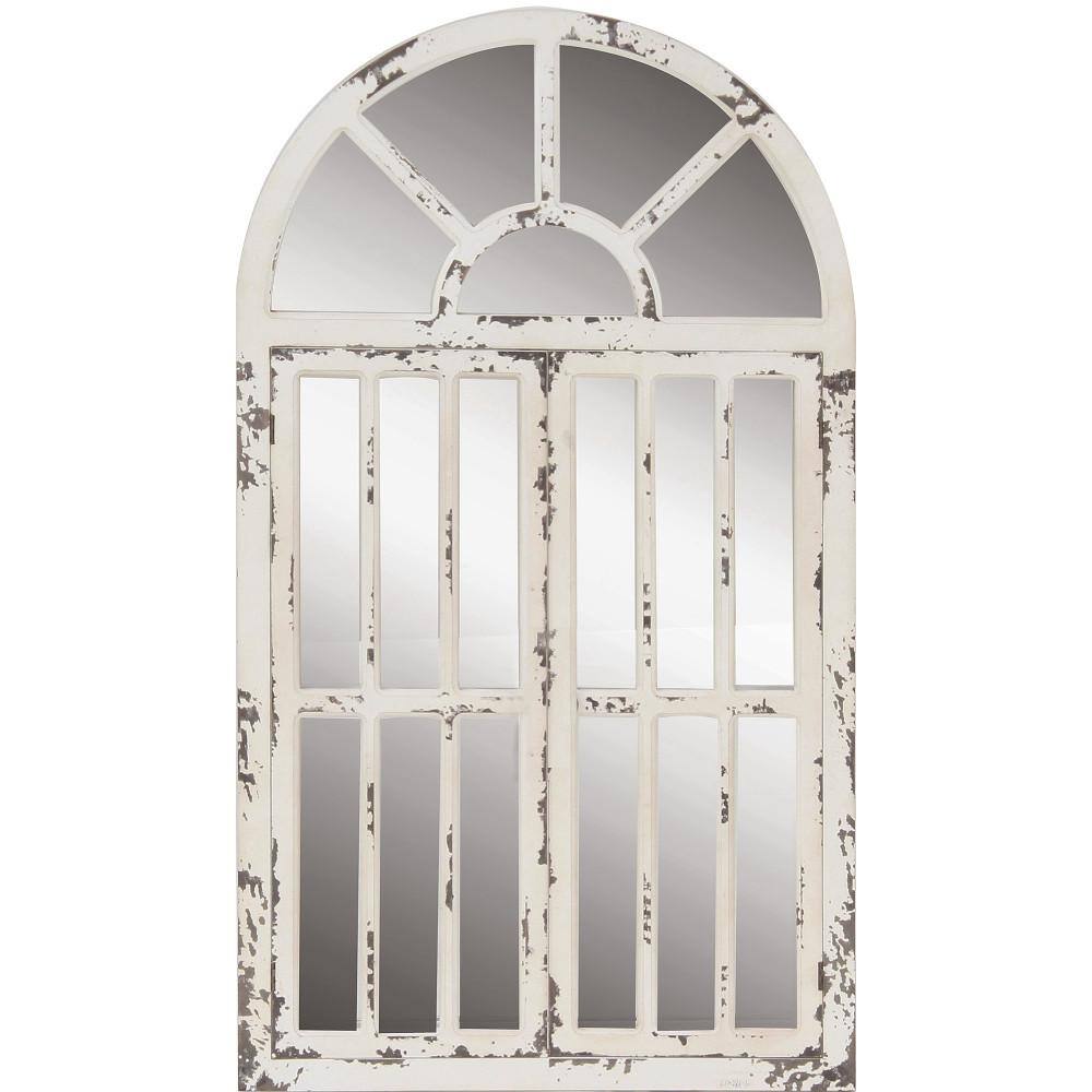 Vintage Farmhouse 26x46 Distressed White Wooden Arched Wall Mirror