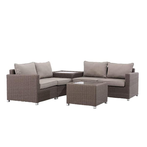 Sunjoy California 4-Piece Patio Seating Set with White Cushions