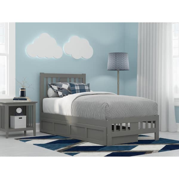 AFI Tahoe Grey Twin Solid Wood Storage Platform Bed with Footboard and 2 Drawers