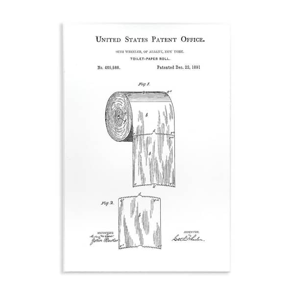 Toilet Paper Roll Vintage Patent Minimal Black White by Studio W Unframed Graphic Art Print Typography 10 in. x 15 in.