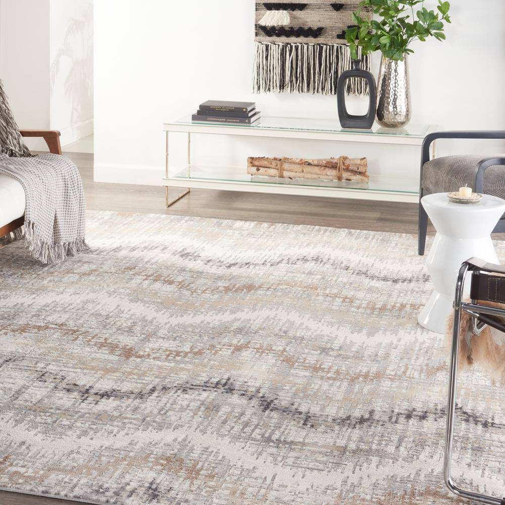 Modern Abstract Chevron 8' x 10' Grey Ivory Synthetic Area Rug
