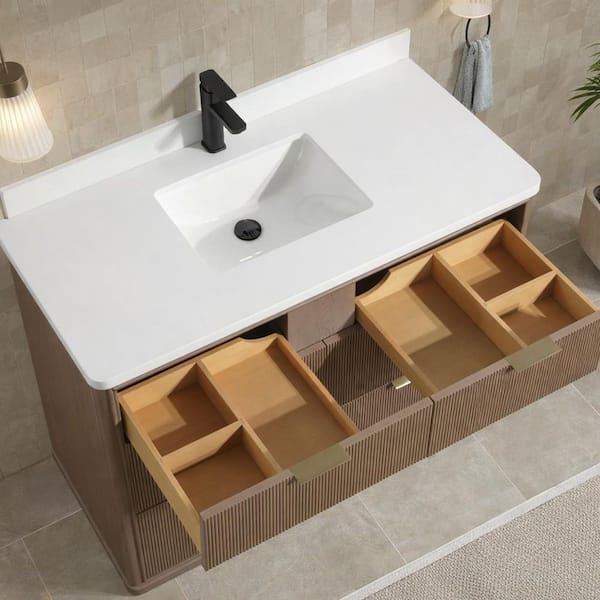 Aria 48 W x 22 in D x 34.5 H Single Bath Vanity in Smoked Oak with Engineered Quartz Top in White with White Basin
