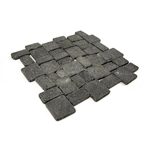 Block Tile Black 11 in. x 11 in. x 9.5 mm Mesh-Mounted Mosaic Tile (9.28 sq. ft. / case)