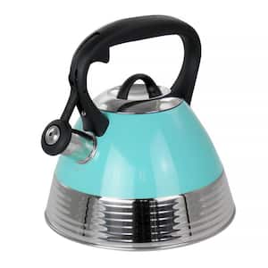10-Cup Stainless Steel Whistling Tea Kettle in Turquoise
