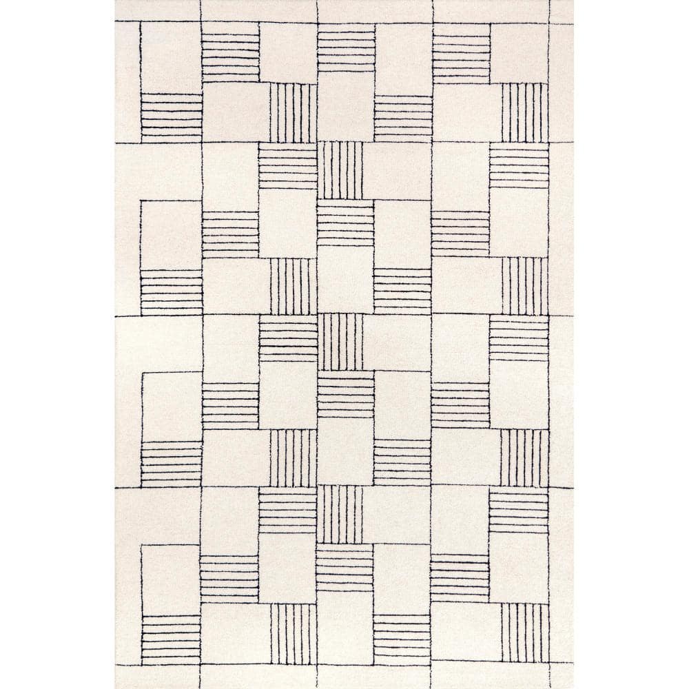 Ivory Geometric Handmade Wool Area Rug 3' x 5'