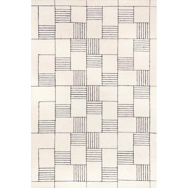 nuLOOM Danika Ivory 5 ft. x 8 ft. Abstract Checkered Wool Area Rug