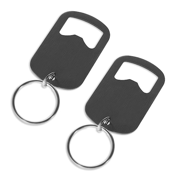 Black Stainless Steel Flat Mini Bottle Opener Keychain for Beer and Beverage Bottles (Set of 2)