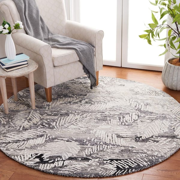 Glamour 6 ft. x 6 ft. Black/Ivory Abstract Feather Round Area Rug
