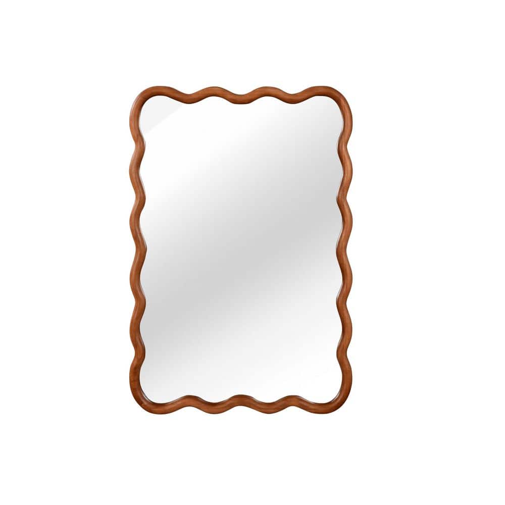 24 in. W x 36 in. H Wavy Rectangle Solid Wood Framed Wall-Mounted Bathroom Vanity Mirror in Yellowish Brown, Wall Mirror price history on PriceWatchPro