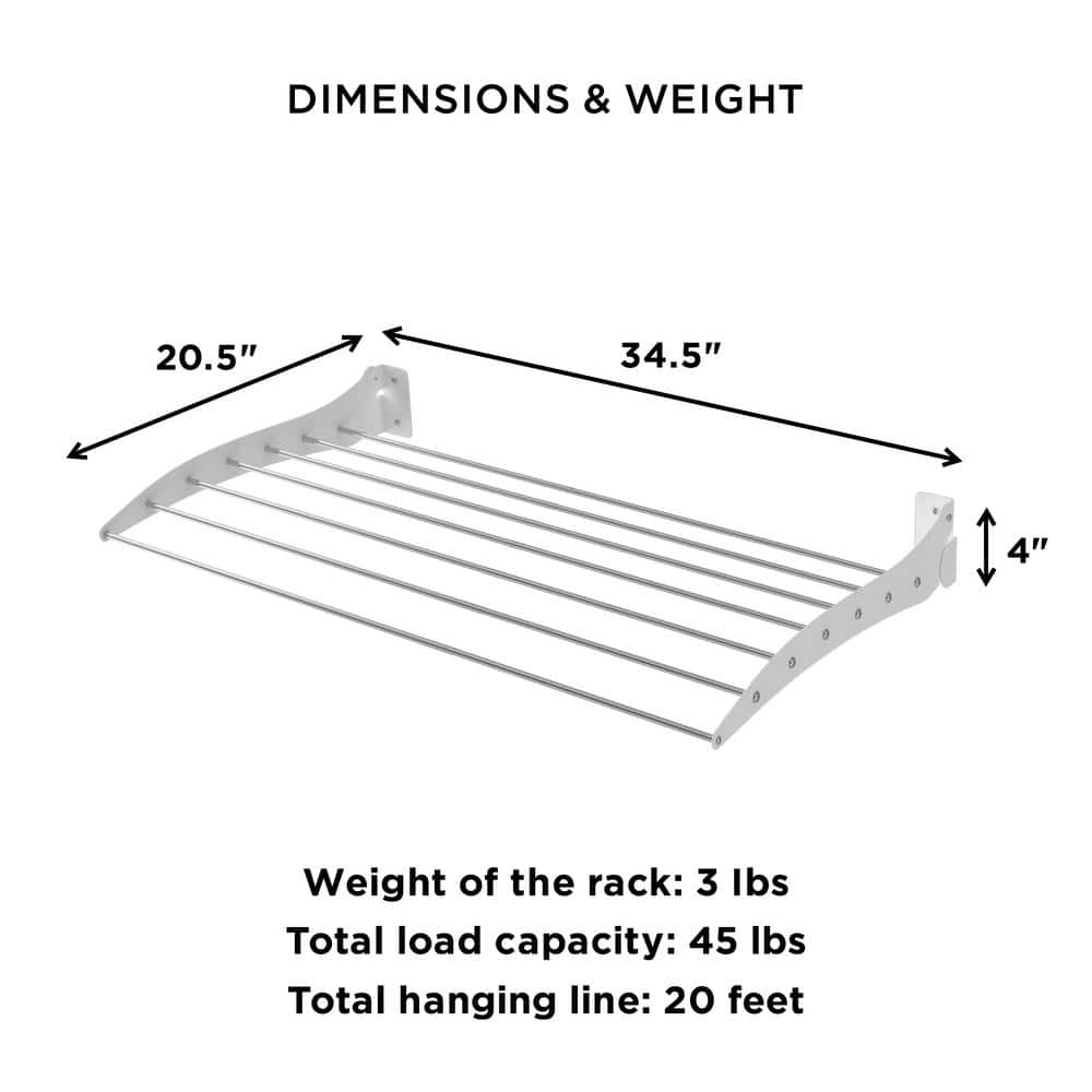 34-Inch White Foldable Wall Mount Drying Rack