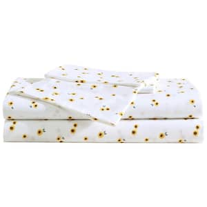 Eddie Sunflower 3-Piece Yellow/White Cotton Twin Sheet Set