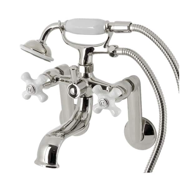 Kingston Brass Kingston 3-Handle Wall-Mount Clawfoot Tub Faucet with Hand Shower in Polished Nickel