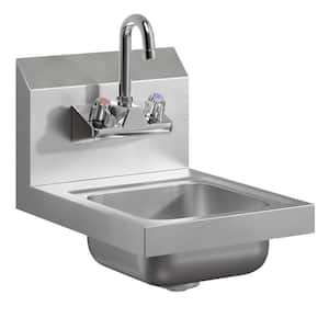 12 in. x 16 in. Stainless Steel Hand Sink. Commercial Wall Mount Hand Basin with Gooseneck Faucet. NSF Certified