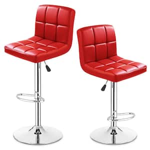 Modern 34.5 in.Red Square PU Leather Adjustable Swivel Bar Stools (Set of 2)