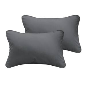 Sorra Home Charcoal Grey Rectangular Outdoor Corded Lumbar Pillow