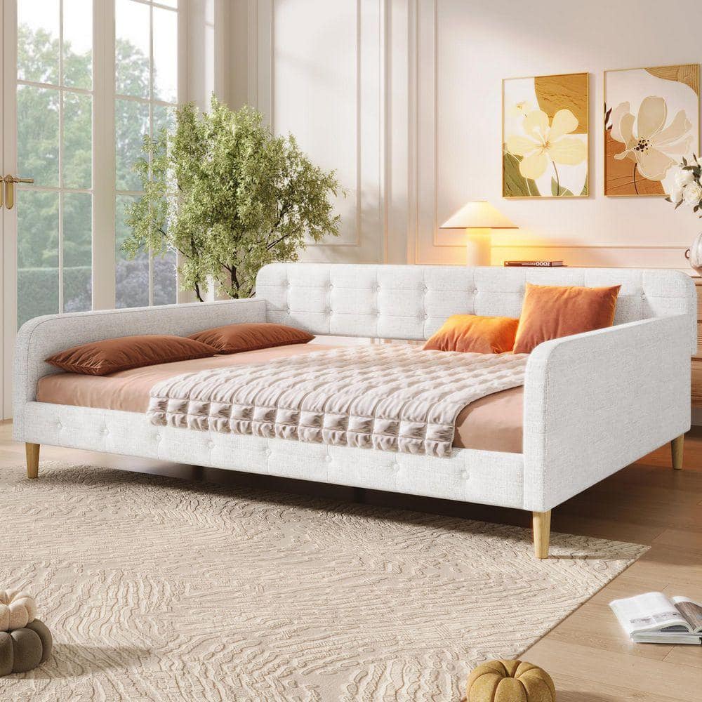 Beige Queen Daybed with 4 Support Legs