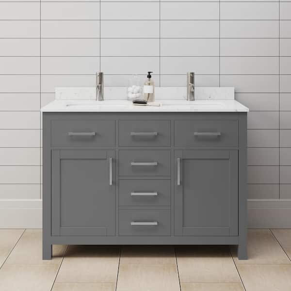 Wyndham Collection Beckett 48 in. W x 22 in. D x 35 in. H Double Sink Bathroom Vanity in Dark Gray with Carrara Cultured Marble Top