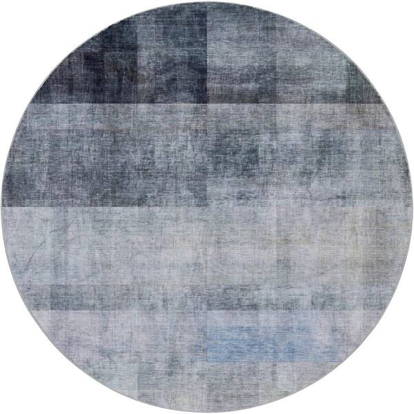 Dream Shag Premium Machine Washable Abstract ADS568 Navy 8 ft. x 8 ft. Round Rug