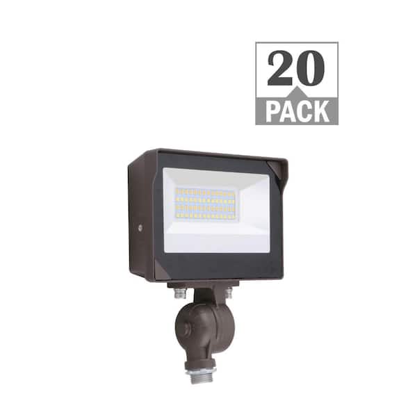ETI LIGHTING 50-Watt Equivalent 2000 Lumens Bronze Integrated LED Flood Light Adjustable CCT and Photocell (20-Pack)