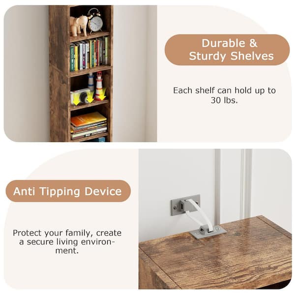 VECELO Tall Narrow Bookshelf with Adjustable Shelves 70.9 in. Slim