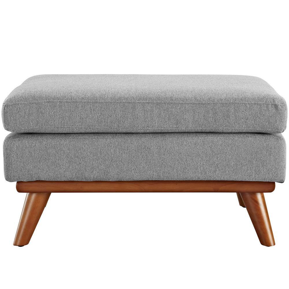 Expectation Gray Tufted Fabric Ottoman with Rubberwood Legs