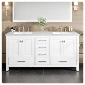 Aberdeen 72 in. W x 22 in. D x 34 in. H Double Sink Freestanding Bath Vanity in White with White Carrara Quartz Top