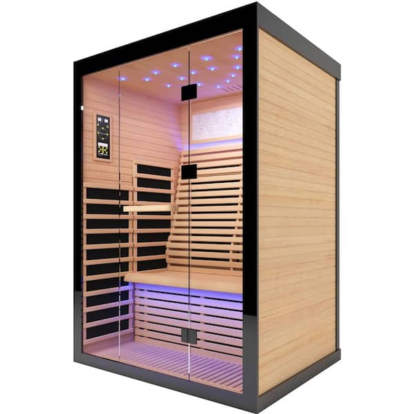 2-Person Canadian Hemlock Infrared Sauna with Indoor Vent and Spa Features for Home Use
