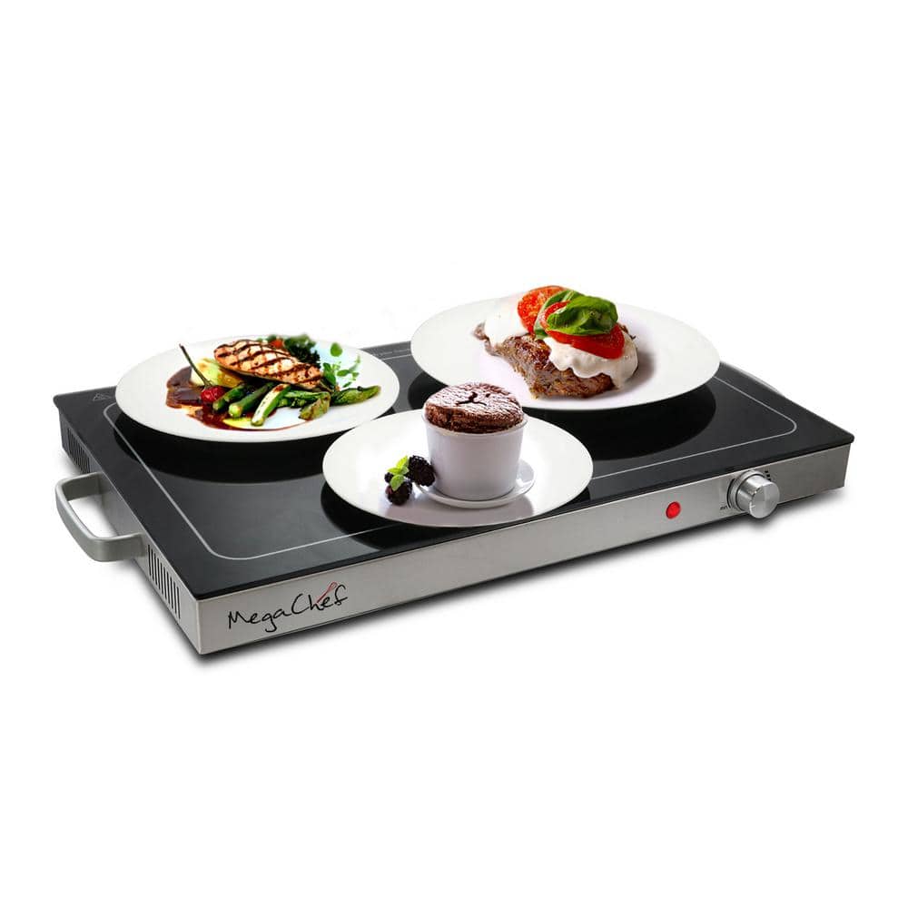 MegaChef 24" Silver and Black Electric Warming Tray with Adjustable Temperature Control
