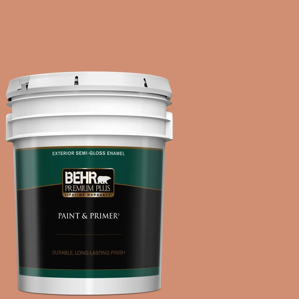 BEHR PREMIUM PLUS 5 gal. #M200-5 Terra Cotta Clay Semi-Gloss Enamel  Exterior Paint & Primer 540005 - The Home Depot