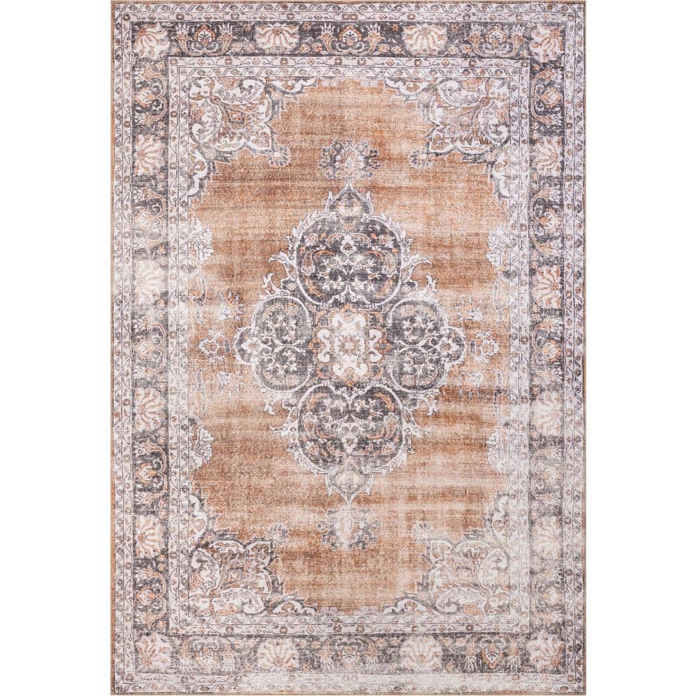 Rust and Gray Medallion 5' x 7' Washable Area Rug