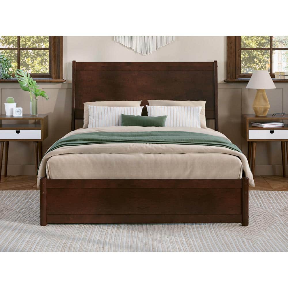 Casanova Dark Walnut Full Wood Platform Bed with Storage Drawers