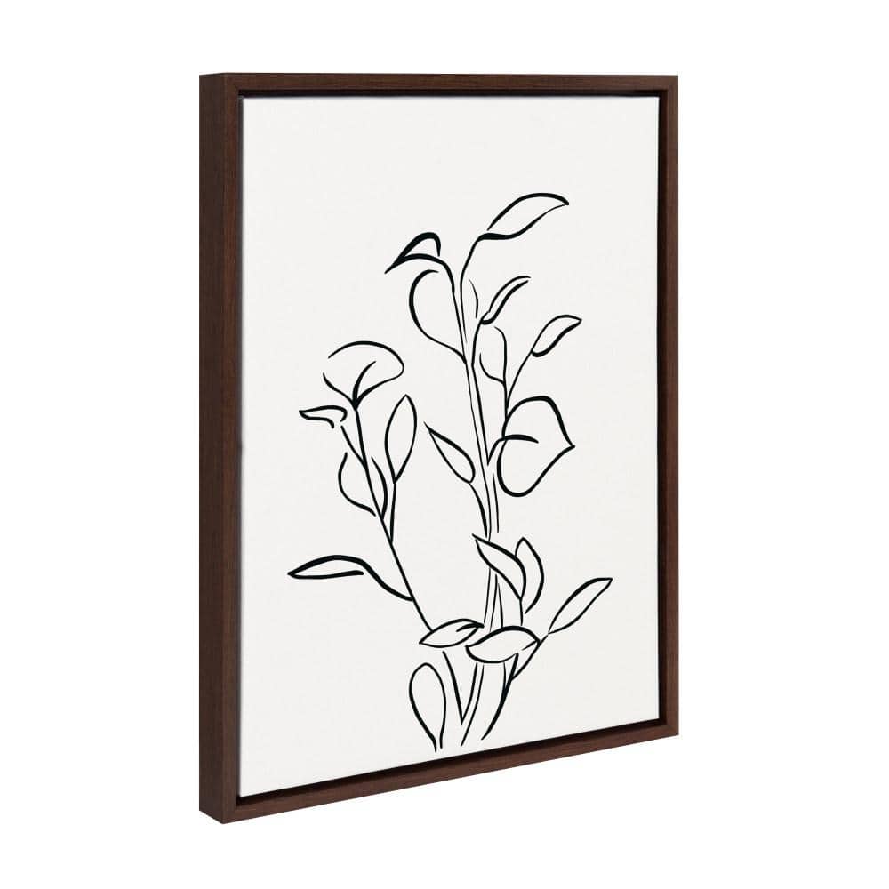 Botanical Sketch Black and White Canvas Art with Brown Frame, 18x24