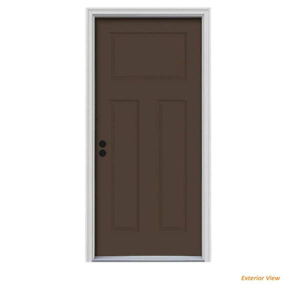 JELD-WEN 32 in. x 80 in. 3-Panel Craftsman Dark Chocolate Painted