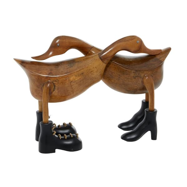 Litton Lane 6 in. x 11 in. Brown Bamboo Handmade Duck Sculpture