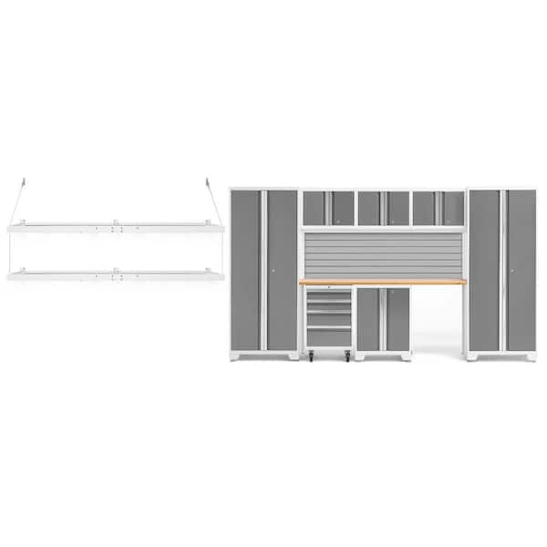NewAge Products Bold Series 132 in. W x 76.75 in. H x 18 in. D 24-Gauge Steel Garage Cabinet Set in Platinum (8-Piece)