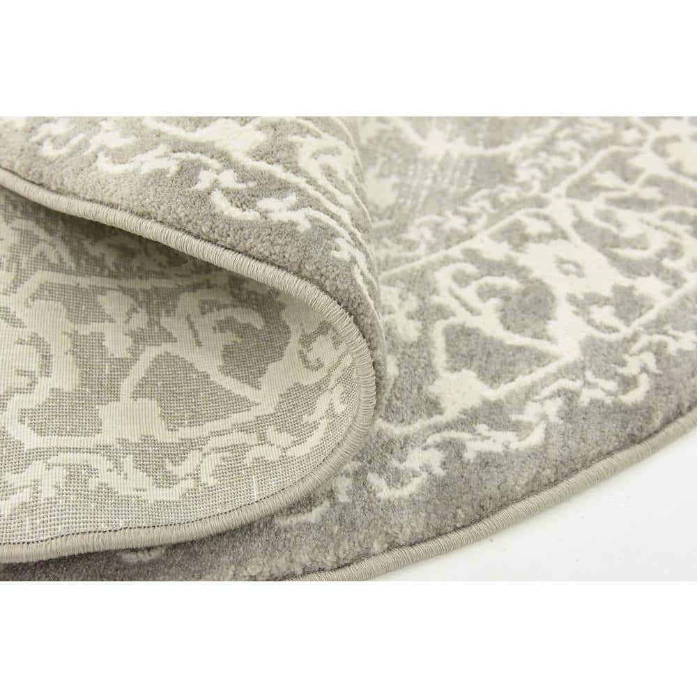 Light Gray Round Abstract Stain-Resistant Synthetic Rug