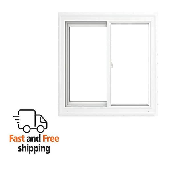 V-2500 Series 47.5 in. W x 47.5 in. H Left-Handed White Vinyl Low-E Sliding Window w/ Brickmould Nail Fin Frame