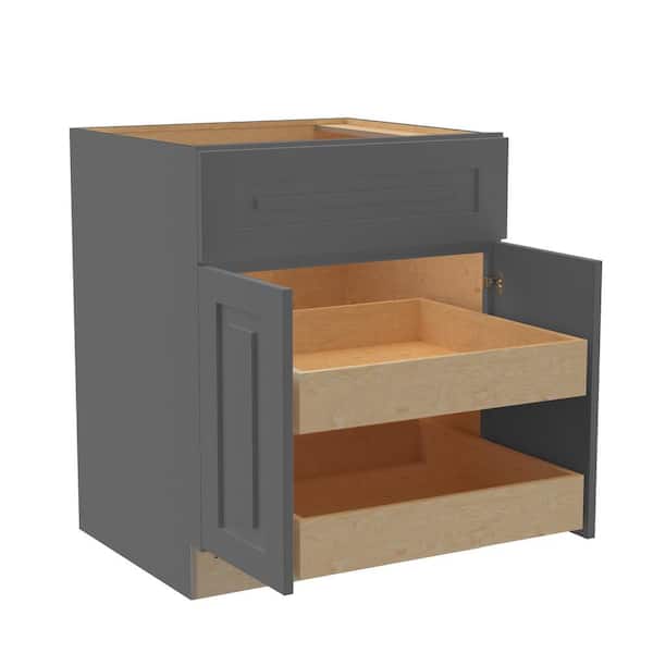 Home Decorators Collection Grayson 27 in. W x 24 in. D x 34.5 in. H Assembled Plywood Base Kitchen Cabinet in Deep Onyx with 2ROT Soft Close