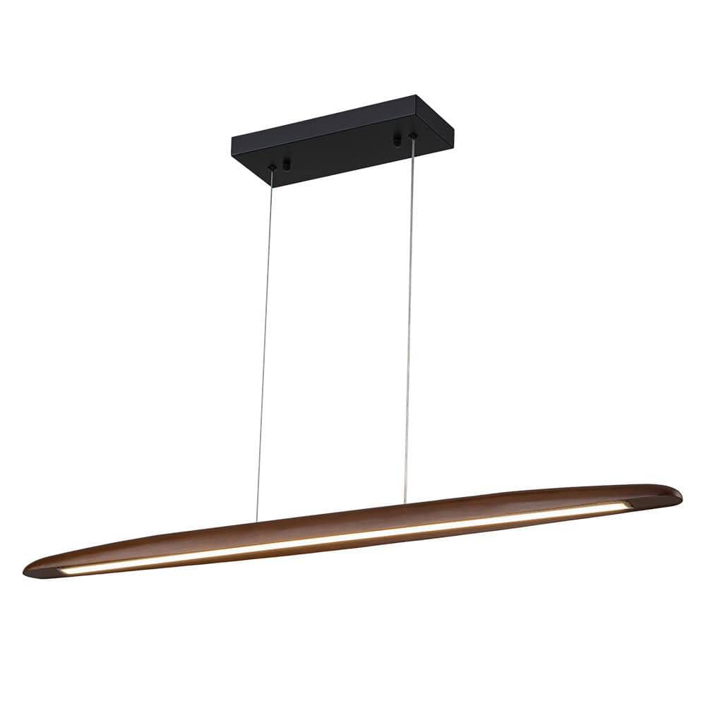 1 Light Black Dimmable Wood Linear LED Pendant Light Kitchen Island Farmhou