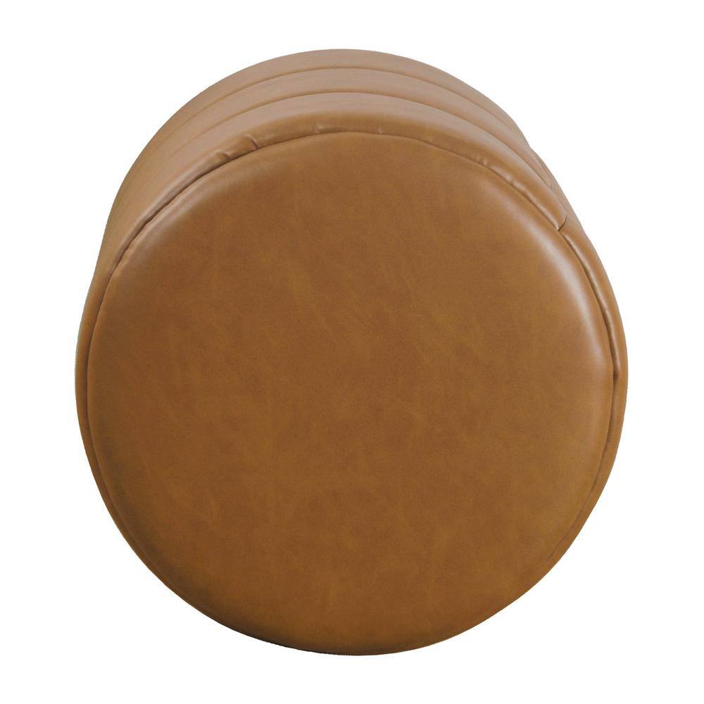 Carmel Brown Faux Leather Round Storage Ottoman