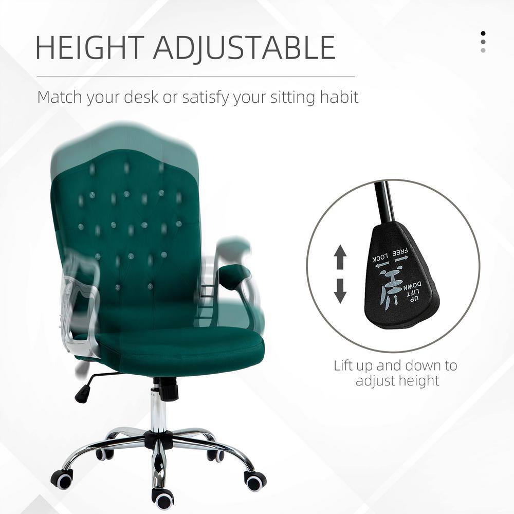 Elegant Dark Green Velvet Task Chair with Swivel and Tilt Function